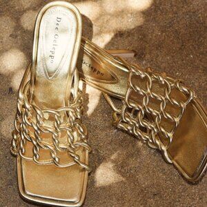DEE OCLEPPO Metallic Caged Mule Sandals NWOT Sz 9.5